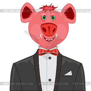 Piglet in suit with butterfly - vector image