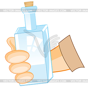 Bottle in hand of person - vector image