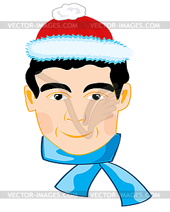 Man in hat and scarf - vector image