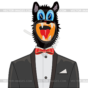 Wolf in suit with tie by butterfly - vector image