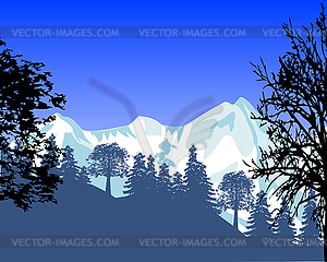 Wild landscape with mountain - vector image