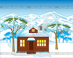 House in winter wood - vector EPS clipart