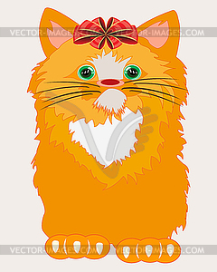 Redhead cat with bow - vector clip art