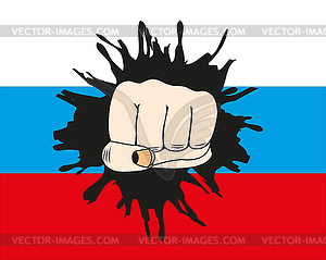 Fist overpunching flag to russia - vector image