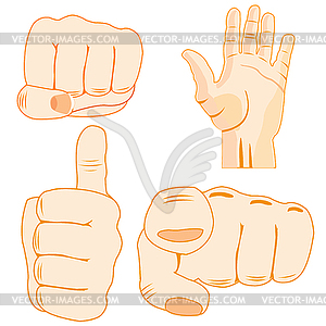 Gestures by hand of person - color vector clipart