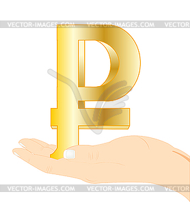 Sign rouble in palm - vector clip art