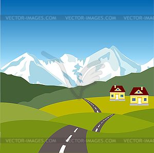 Village in mountain - vector clipart