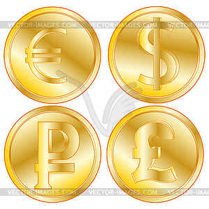 Golden coins of different countries - vector EPS clipart