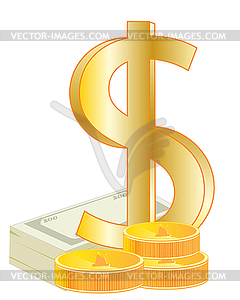 Sign dollar and coins - color vector clipart