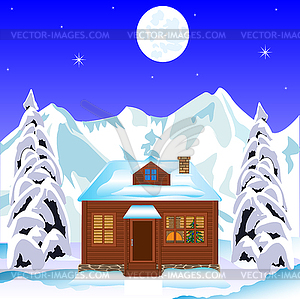 Lodge in wood in winter - vector clipart