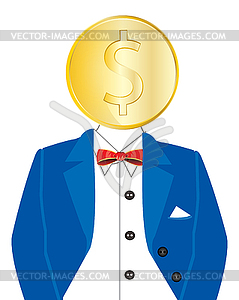 Golden coin instead of head - vector image