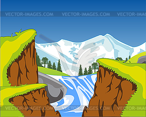 Waterfall in canyon - vector image