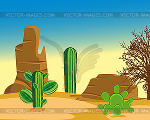 Desert with cactus - vector image