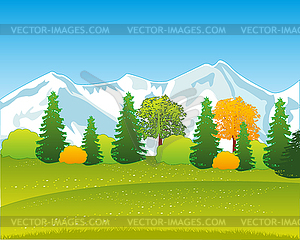 Mountains and wood by autumn - vector clip art