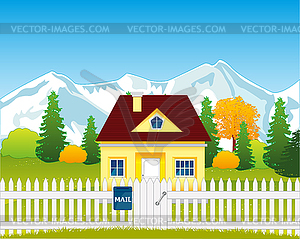 Small house on glade - vector clipart / vector image