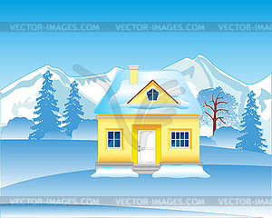 Lodge in wood in winter - vector clipart