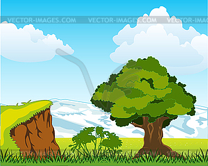 Landscape with mountain and tree - vector clipart