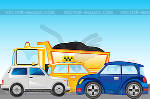 Much cars on road - vector clipart