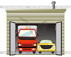 Garage with car - vector image