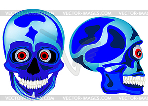 Cartoon skull of person in front and profile - vector clipart