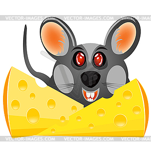 Baby mouse with cheese - vector clip art