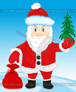 Festive santa with bag gift - vector image