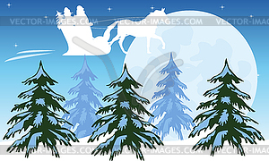 Santa flies on sky - vector clip art