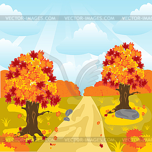 Lane in autumn wood - vector image