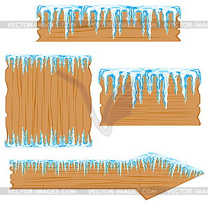 Wooden shield in icicle - vector EPS clipart