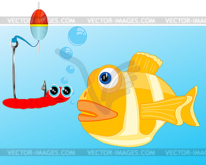 Fish and bait on hook - vector image