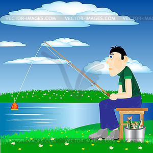Рыбак на реке - изображение векторного клипарта