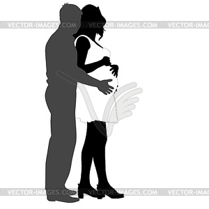 Силуэт Счастливый беременная женщина и ее муж. - стоковое векторное изображение