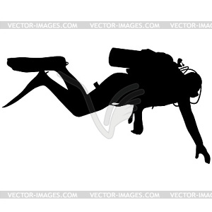 Black silhouette scuba divers.  - vector image