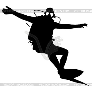 Black silhouette scuba divers.  - vector clipart