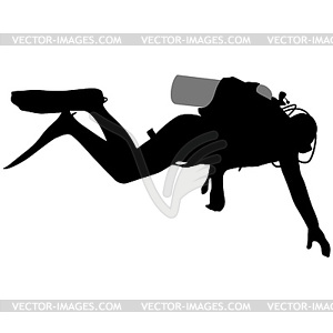 Black silhouette scuba divers.  - vector image