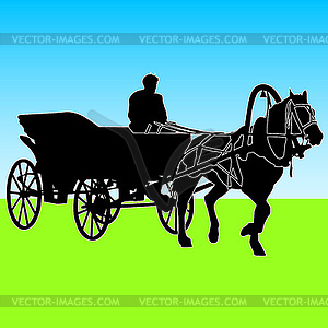 Silhouette horse and carriage with coachman. - vector image