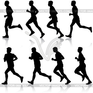 Set of silhouettes. Runners on sprint, men.  - vector image