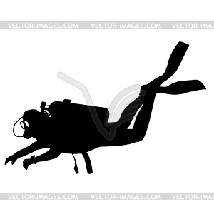 Black silhouette scuba divers.  - vector image