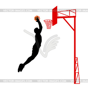 Black silhouettes of men playing basketball on white - vector clipart