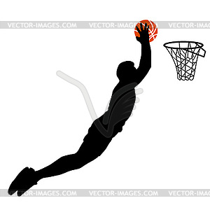Black silhouettes of men playing basketball on white - vector clip art