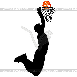 Black silhouettes of men playing basketball on white - vector clipart