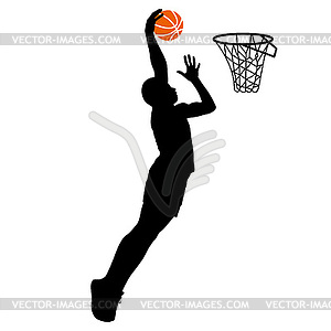 Черные силуэты мужчины, играл в баскетбол на белом - графика в векторном формате