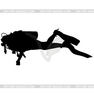 Black silhouette scuba divers.  - vector clipart