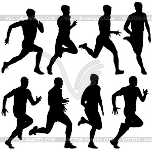 Set of silhouettes Runners on sprint men - vector clipart / vector image