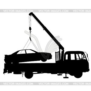 Black silhouette Car towing truck.  - vector clip art