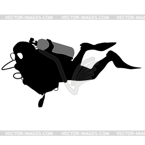 Black silhouette scuba divers.  - vector image