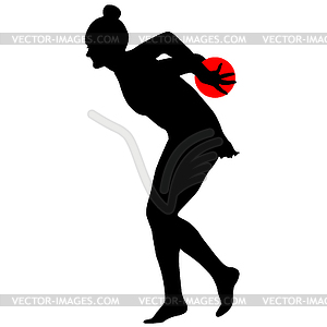 Silhouette girl gymnast with ball - royalty-free vector clipart