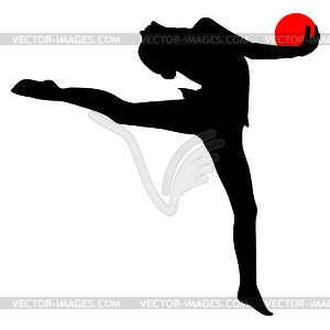 Silhouette girl gymnast with ball - vector clipart