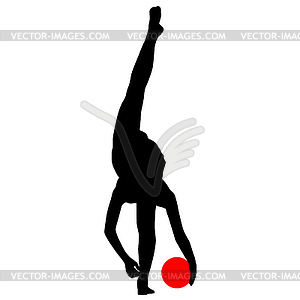 Silhouette girl gymnast with ball - vector image