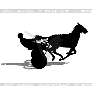 Silhouette of horse and jockey - white & black vector clipart